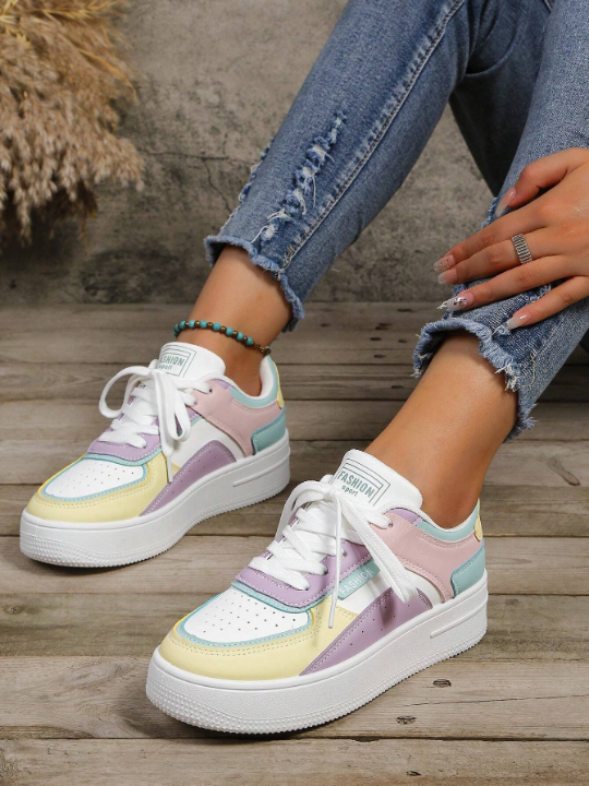 Spring And Autumn Fashionable Casual White Shoes Women's Thick Sole Heightening Front Tie Shoes