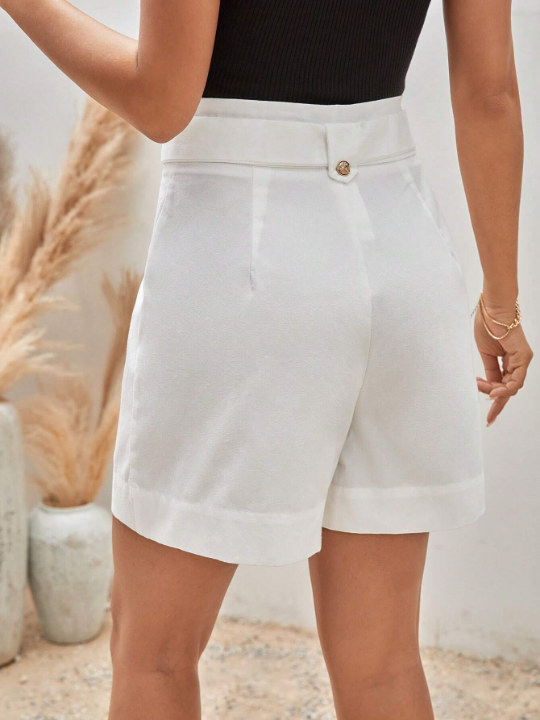 Frenchy Paperbag Waist Belted Roll Up Hem Solid Shorts