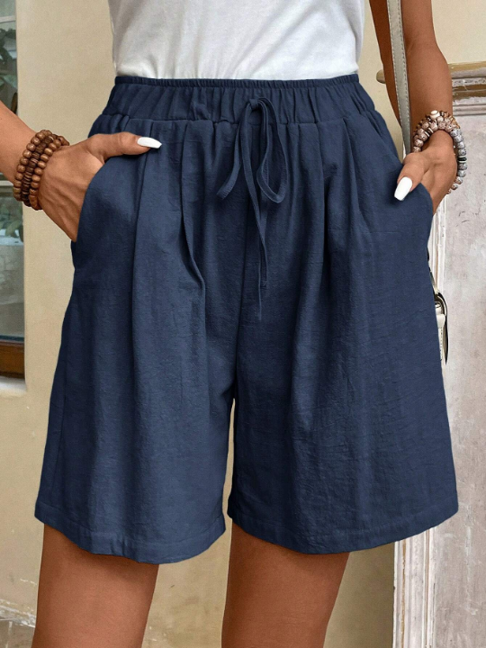 EMERY ROSE Solid Knot Waist Wide Leg Shorts