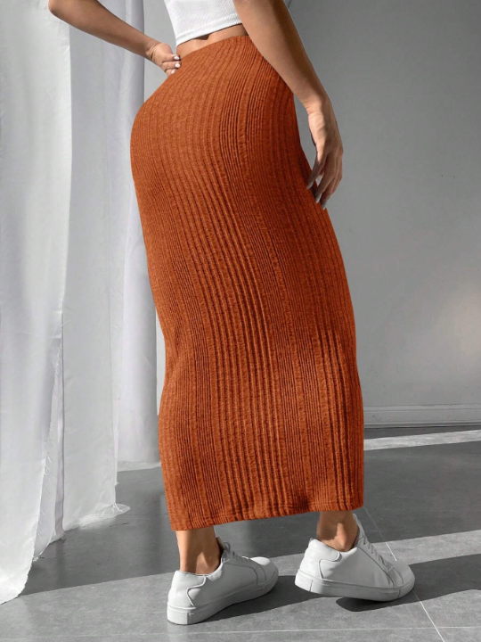 PETITE Solid Ribbed Knit Pencil Skirt