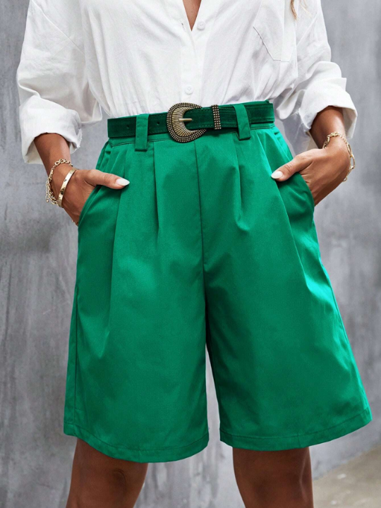 Frenchy Slant Pocket Fold Pleated Shorts Without Belt