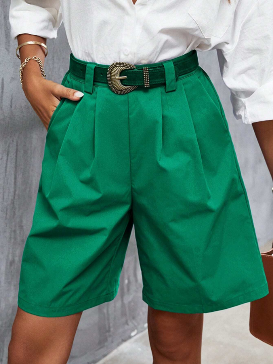 Frenchy Slant Pocket Fold Pleated Shorts Without Belt