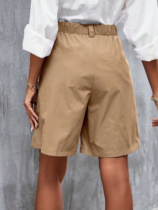 Frenchy Solid Slant Pocket Fold Pleated Detail Shorts Without Belt