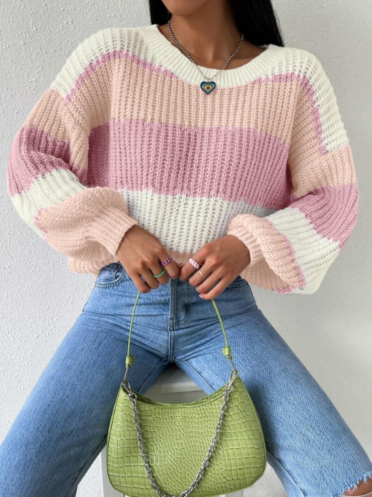 Essnce Color Block Drop Shoulder Sweater