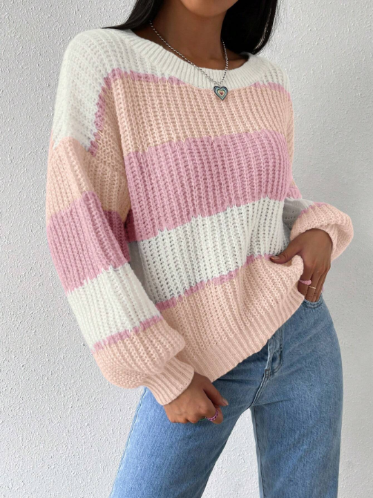 Essnce Color Block Drop Shoulder Sweater