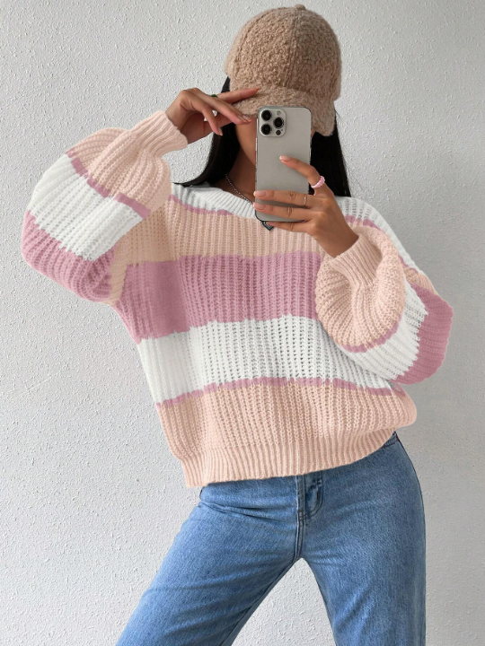 Essnce Color Block Drop Shoulder Sweater