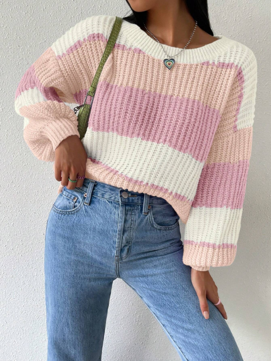 Essnce Color Block Drop Shoulder Sweater