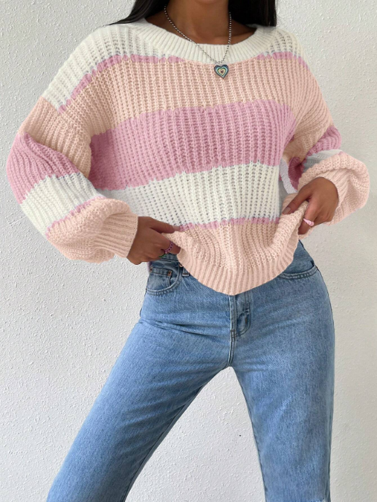 Essnce Color Block Drop Shoulder Sweater