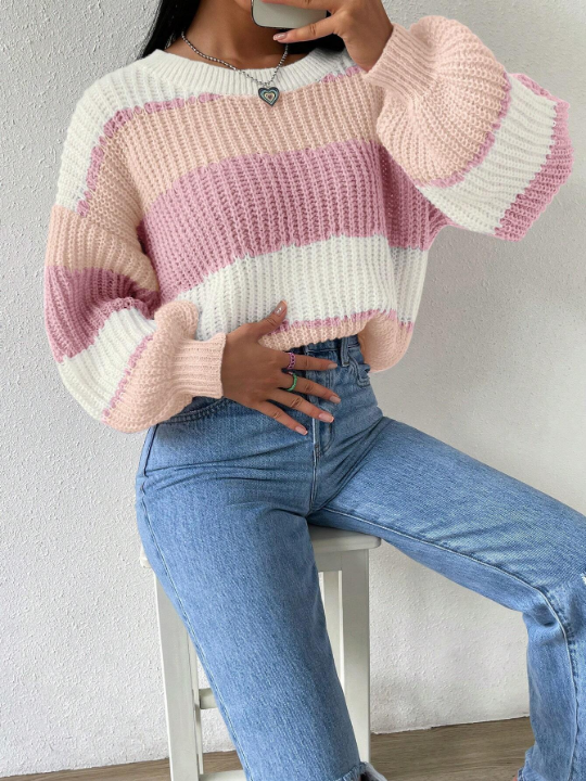 Essnce Color Block Drop Shoulder Sweater