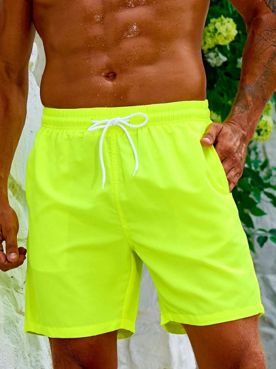 Manfinity Swimmode Men Solid Drawstring Waist Swim Trunks