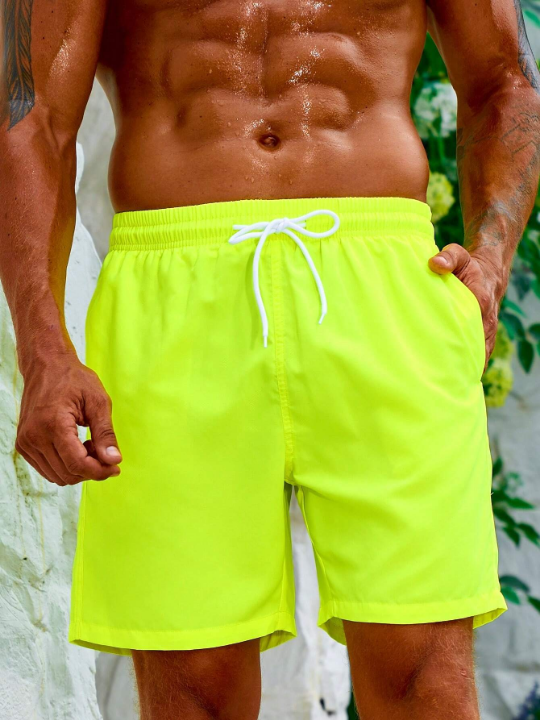 Manfinity Swimmode Men Solid Drawstring Waist Swim Trunks