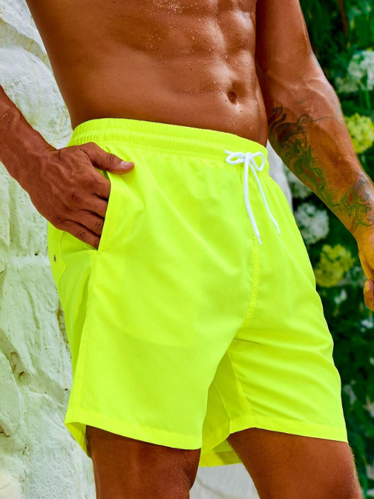 Manfinity Swimmode Men Solid Drawstring Waist Swim Trunks