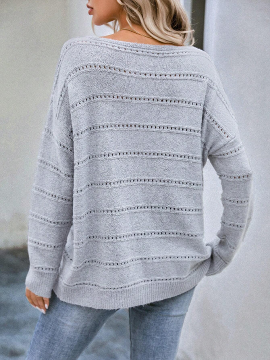 LUNE Pointelle Knit Drop Shoulder Sweater