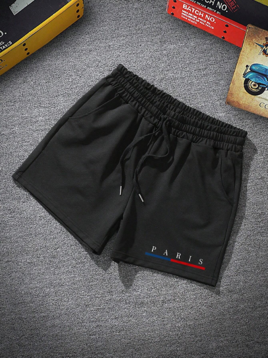 Manfinity Homme Men Letter Graphic Drawstring Waist Shorts