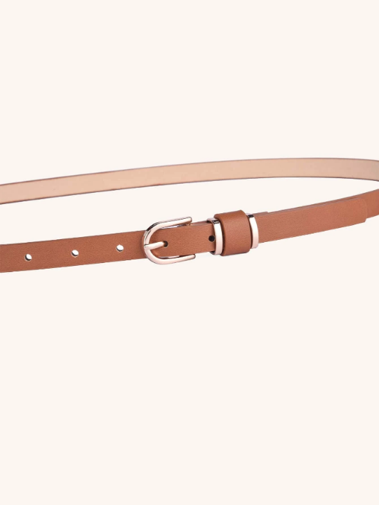 1pc Women's Skinny Solid Color Leather Belt, Fashionable Plus Size Waist Belt Suitable For Daily Decoration And Matching