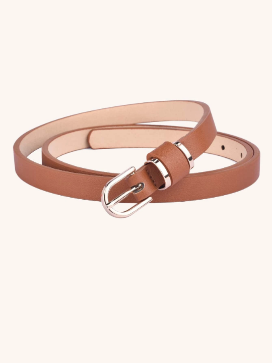 1pc Women's Skinny Solid Color Leather Belt, Fashionable Plus Size Waist Belt Suitable For Daily Decoration And Matching