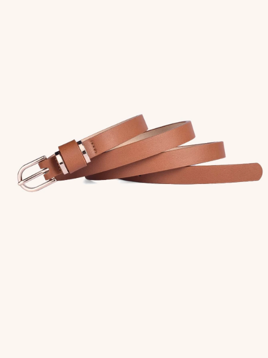 1pc Women's Skinny Solid Color Leather Belt, Fashionable Plus Size Waist Belt Suitable For Daily Decoration And Matching