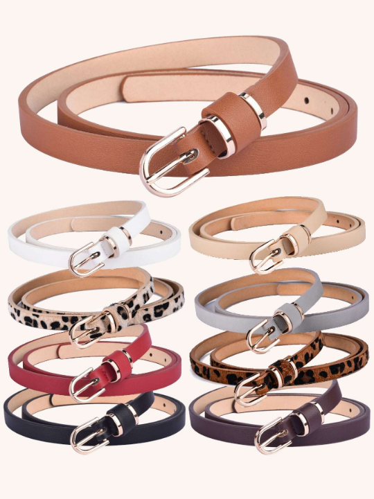 1pc Women's Skinny Solid Color Leather Belt, Fashionable Plus Size Waist Belt Suitable For Daily Decoration And Matching