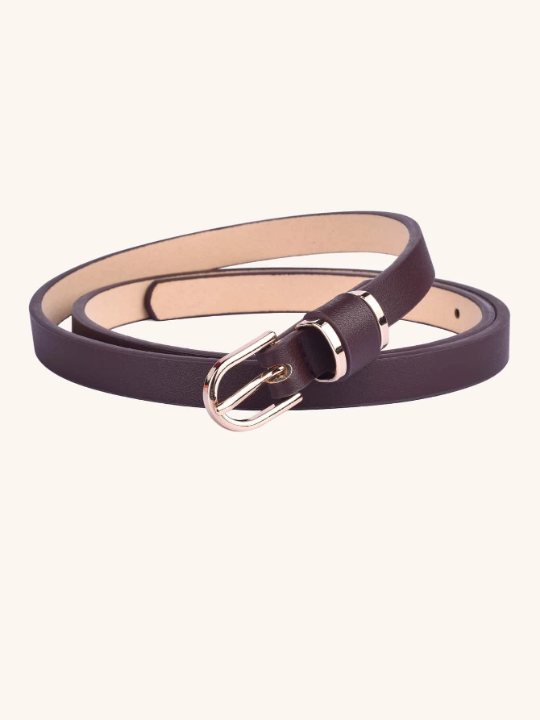 1pc Women's Tight Solid Color Leather Skinny Belt, Suitable For Everyday Decoration Matching