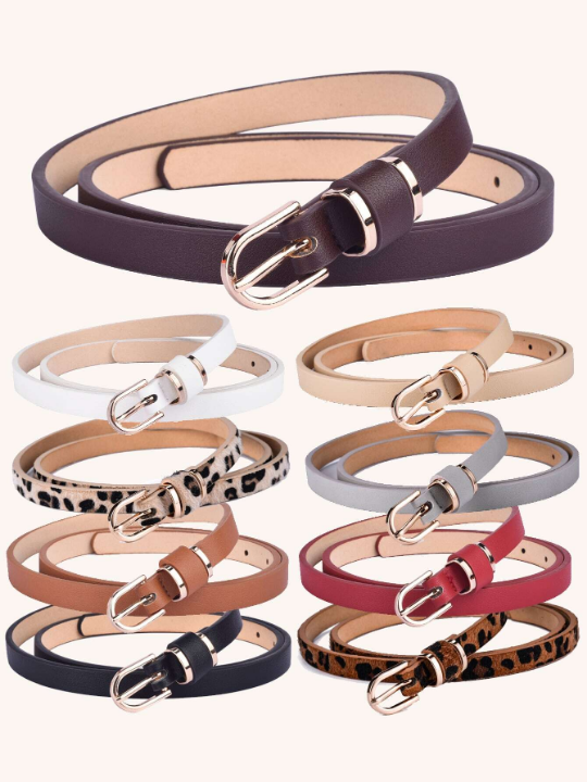 1pc Women's Tight Solid Color Leather Skinny Belt, Suitable For Everyday Decoration Matching