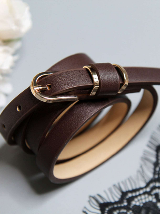 1pc Women's Tight Solid Color Leather Skinny Belt, Suitable For Everyday Decoration Matching