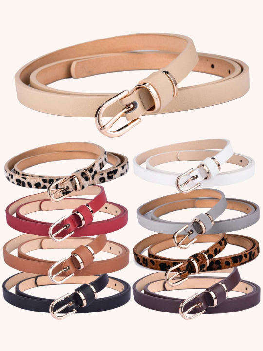 1pc Fashionable Plus Size Women's Tight Solid Color Leather Thin Waist Belt, Suitable For Daily Decoration And Matching