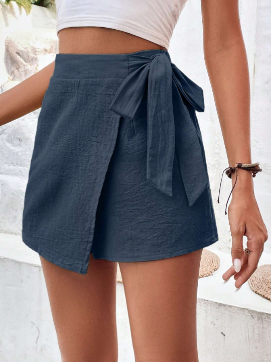 Frenchy Solid Knot Side Wrap Skort