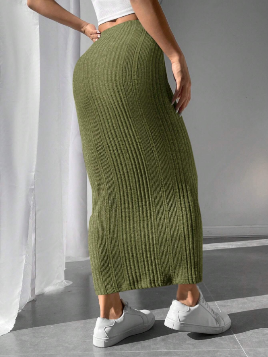 PETITE Solid Ribbed Knit Pencil Skirt