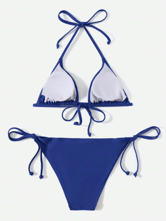 Solid Triangle Tie Side Bikini Swimsuit