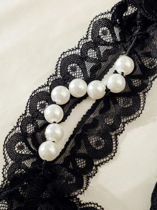 Classic Sexy Floral Lace Pearls Crotchless Panty