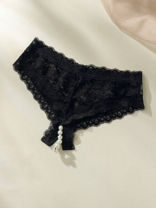 Classic Sexy Floral Lace Pearls Crotchless Panty