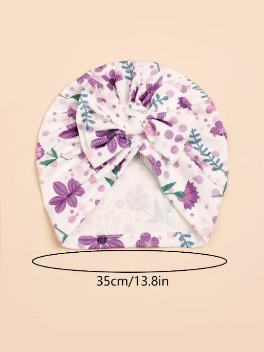 1pc Flower Printed Bowknot Infant Headband Hat