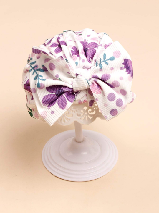 1pc Flower Printed Bowknot Infant Headband Hat