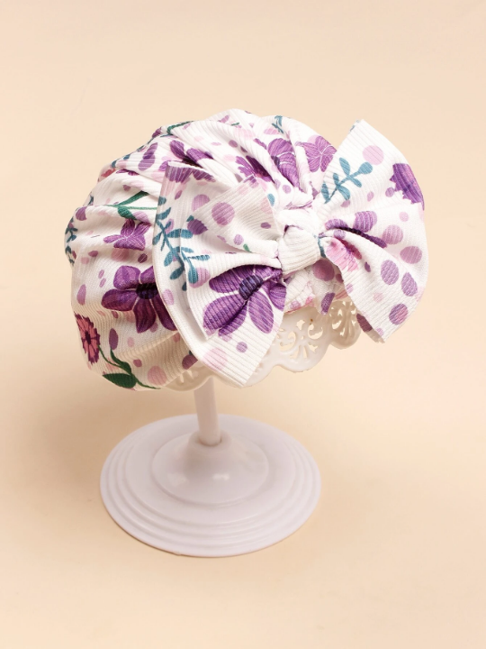 1pc Flower Printed Bowknot Infant Headband Hat