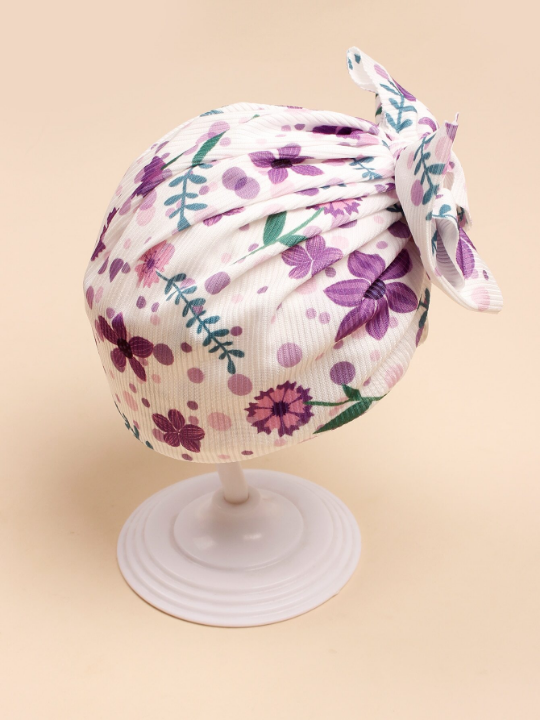 1pc Flower Printed Bowknot Infant Headband Hat