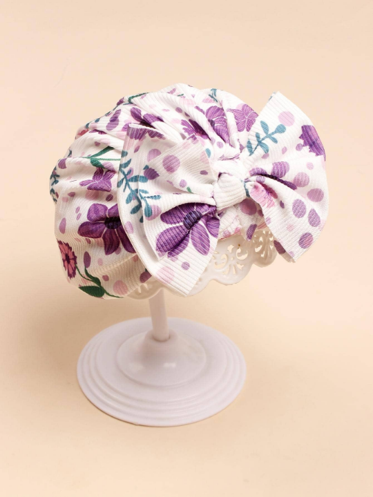 1pc Flower Printed Bowknot Infant Headband Hat