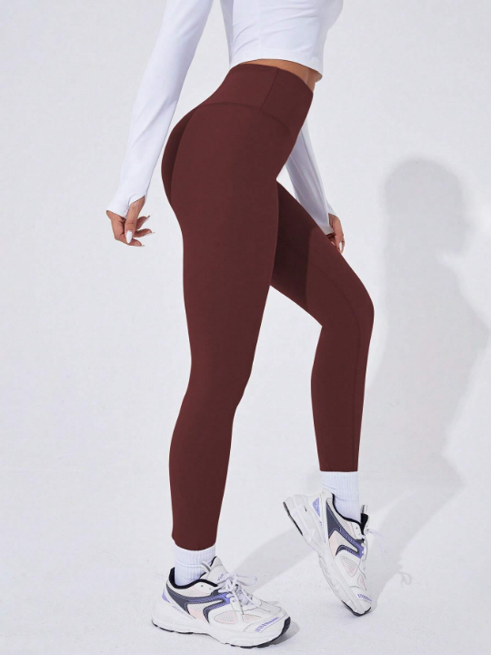 Yoga Basic Solid Wide Waistband Sports Leggings