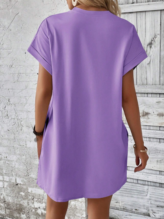 LUNE Solid Hidden Pocket Batwing Sleeve Tee Dress