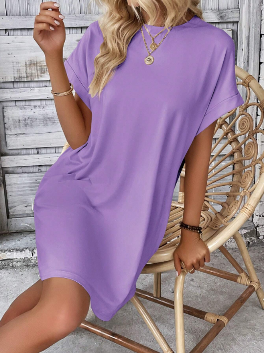 LUNE Solid Hidden Pocket Batwing Sleeve Tee Dress