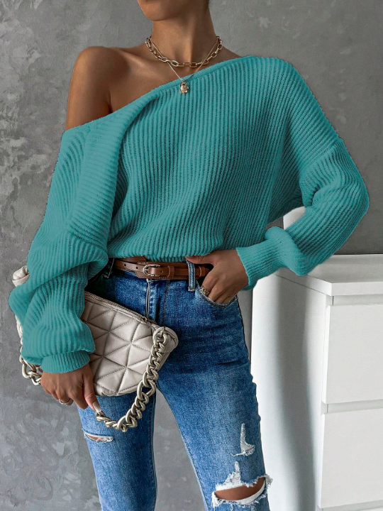 Frenchy Twist Backless Drop Shoulder Ribbed Knit Sweater