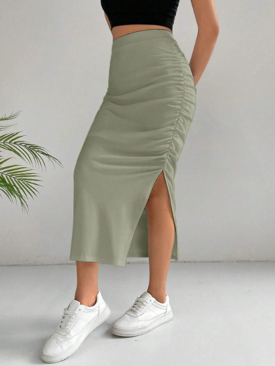 EZwear Solid Split Thigh Skirt