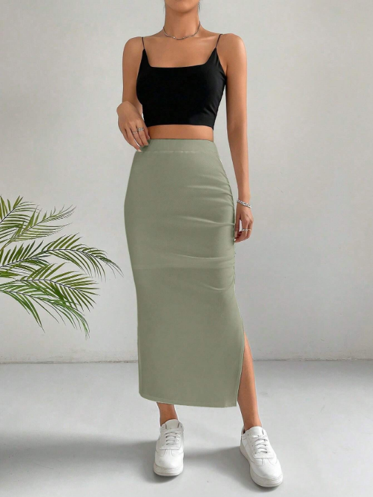 EZwear Solid Split Thigh Skirt