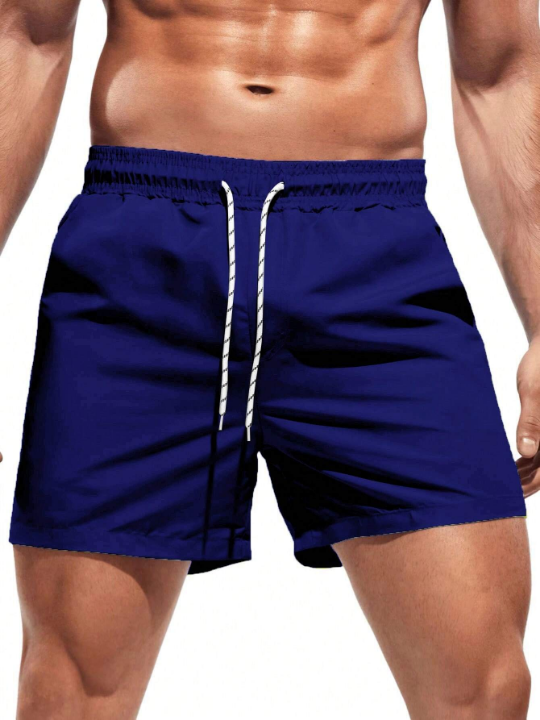 Manfinity Swimmode Men Solid Drawstring Waist Swim Trunks