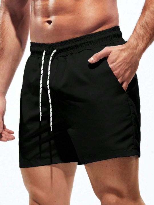 Manfinity Swimmode Men Solid Drawstring Waist Swim Trunks