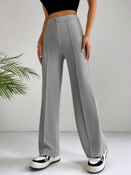 EZwear High Waist Seam Detail Flare Leg Pants