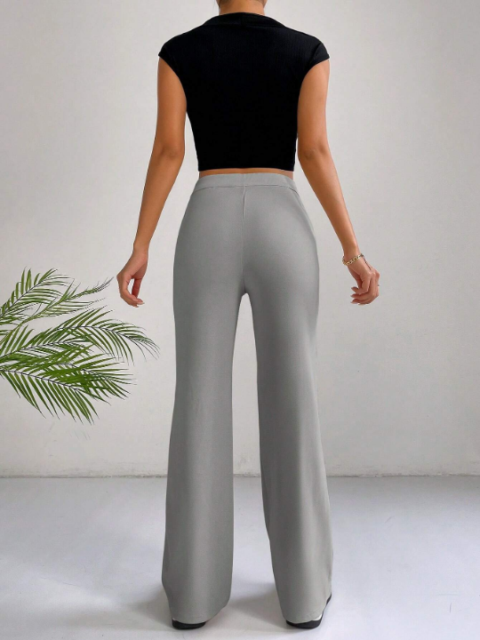 EZwear High Waist Seam Detail Flare Leg Pants