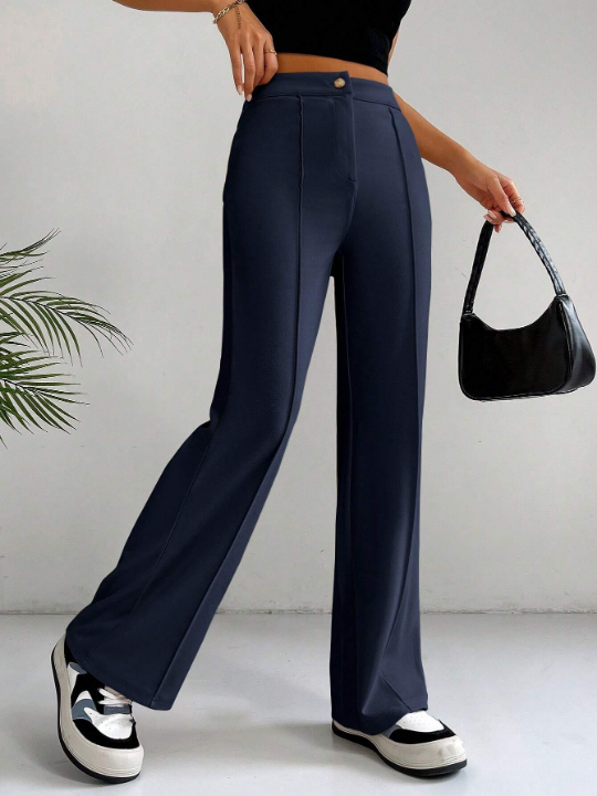 EZwear SpringSolid High Waist Flare Leg Pants