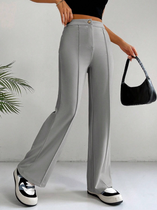 EZwear High Waist Seam Detail Flare Leg Pants