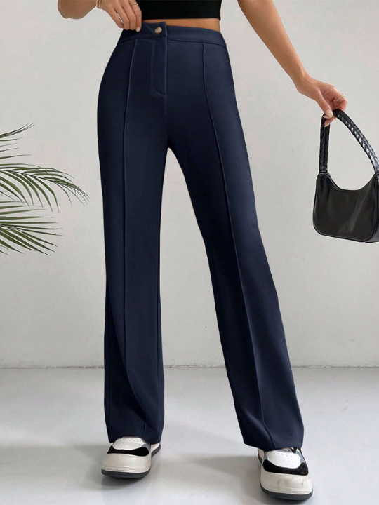 EZwear SpringSolid High Waist Flare Leg Pants