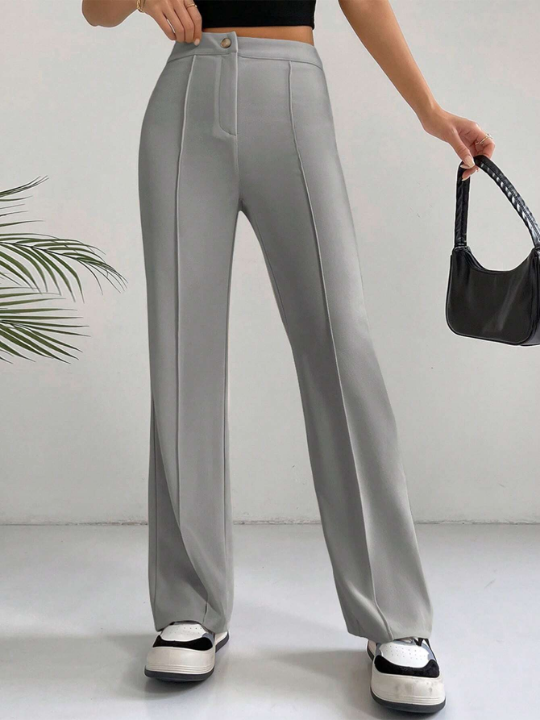 EZwear High Waist Seam Detail Flare Leg Pants